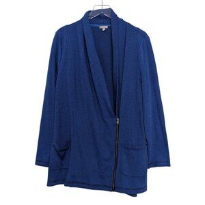 T by Talbots Moto Zip Sweatshirt Womens Plus Size 2X Blue Pockets Cotton Sweater